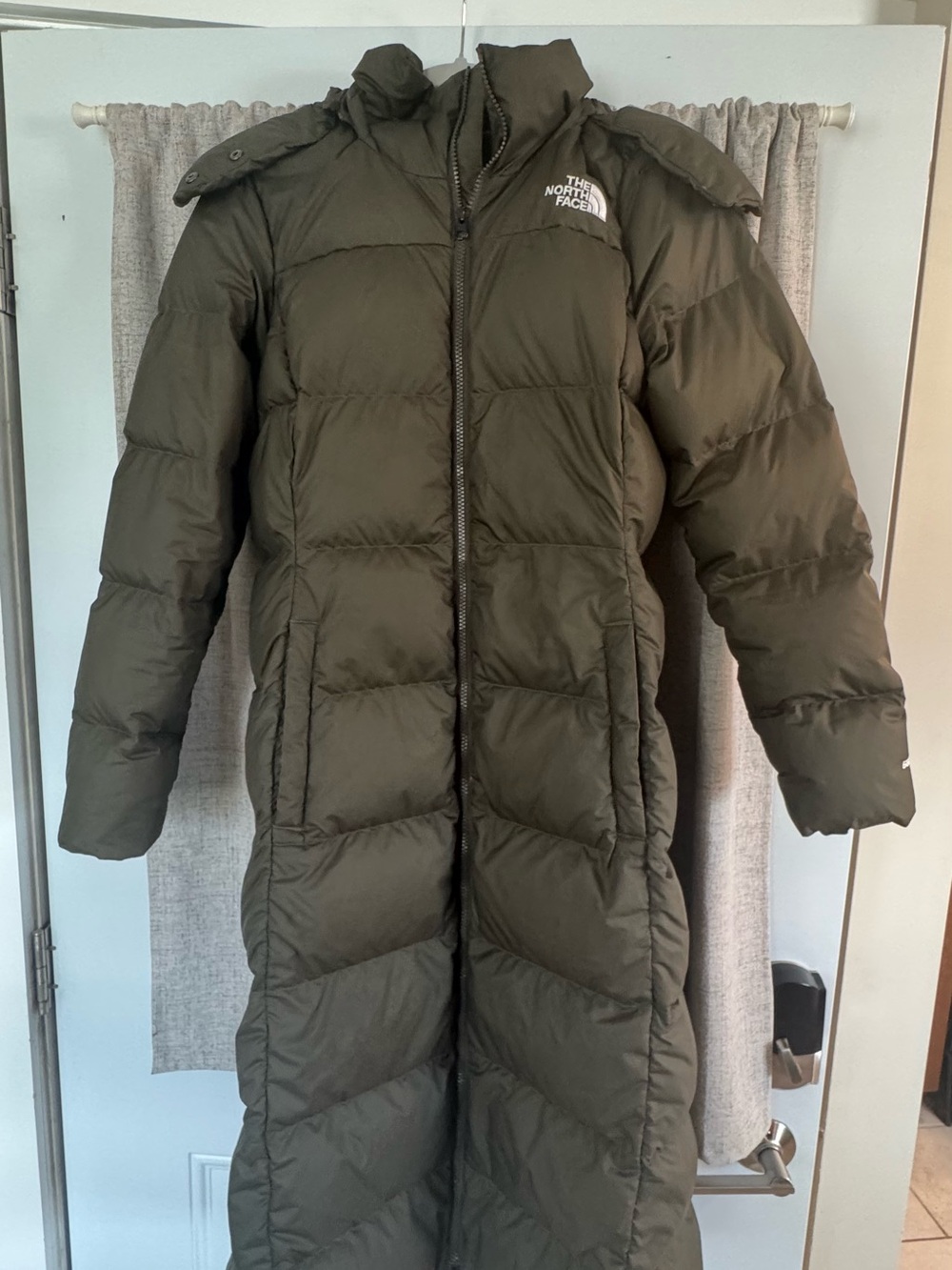 The North Face Women's Long Puffer Coat in Olive Green